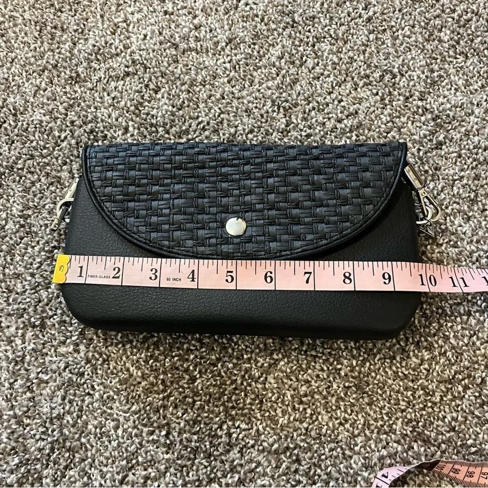 JU’STO Modular Black Woven crossbody flap bag